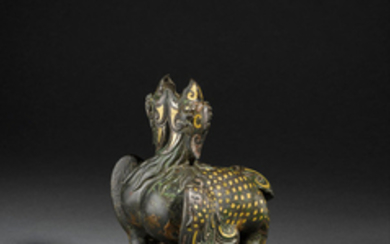 A VERY RARE GOLD AND SILVER-INLAID 'DOUBLE PHOENIX' VASE, ZUN