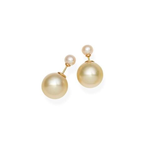 A pair of coloured cultured pearl earrings