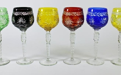 (6) CUT TO CLEAR WINE HOCK GLASSES