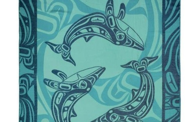 60" X 80" Turquoise Humpback Whale Woven Blanket
