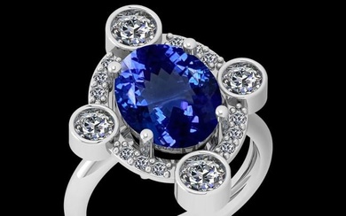 6.11 Ctw VS/SI1 Tanzanite And Diamond 10K White Gold Vintage Style Ring