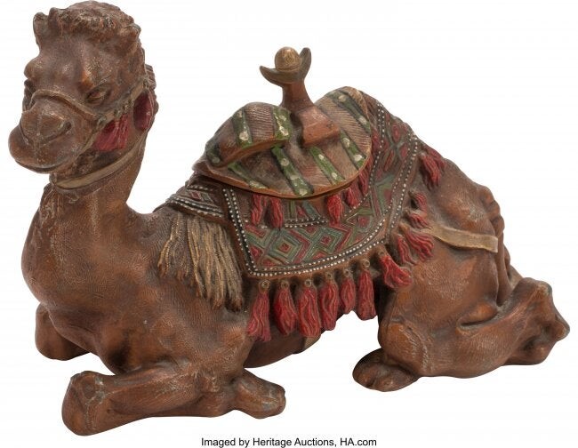 61401: An Austrian Cold Painted Bronze Camel-Form Inkwe