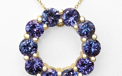6.30 Carat Tanzanite - 14 kt. Yellow gold - Necklace with pendant - NO RESERVE
