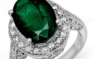 6.50 ctw Emerald & Diamond Ring 18k White Gold