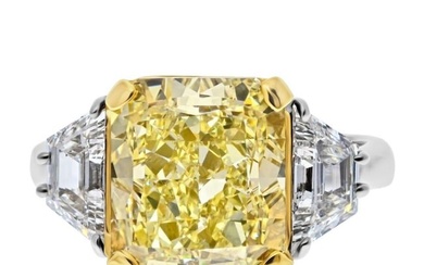 7 carat Radiant Cut Diamond Fancy Yellow GIA 7.05 Carat Fancy Yellow VS2 Clarity Radiant Cut Ring