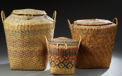 Three Choctaw Indian Hamper Baskets, 20th/21st c., with