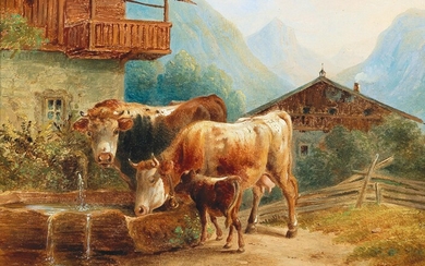Joseph Heike zugeschrieben/attributed (1811-1861) Kühe an der Tränke
