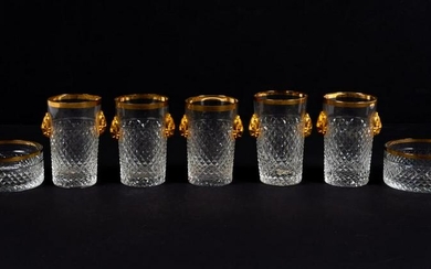 7PC, FRENCH EMPIRE STYLE GILT & CUT GLASS ARTICLES
