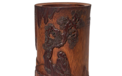 A CARVED BAMBOO ‘SCHOLAR’ BRUSHPOT, QING DYNASTY, 17TH CENTURY