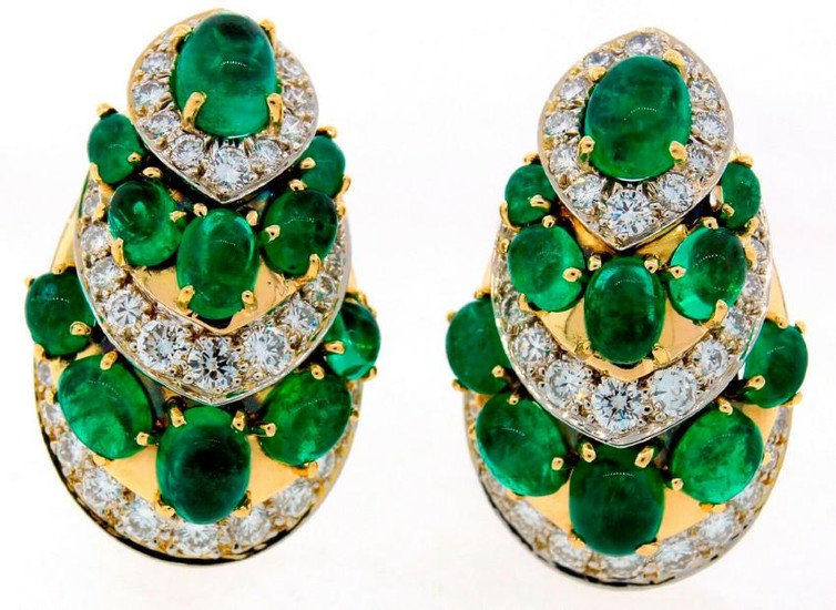 DAVID WEBB Emerald Diamond Yellow Gold EARRINGS Signed