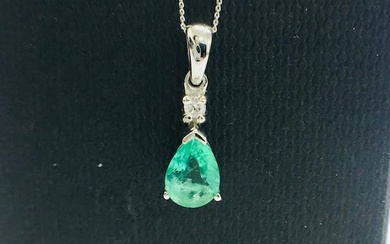 9CT White Gold Emerald and Diamond pendant
