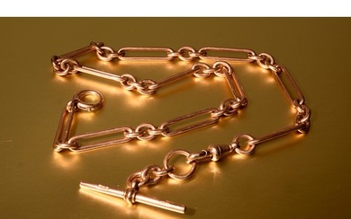 9ct Rose Gold Guard Chain, approx 47cm long, weighs 49g