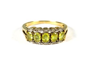 9ct Yellow Gold Ring set with five Yellow Diamond with small...