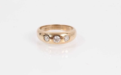 9ct gold diamond three stone gypsy ring