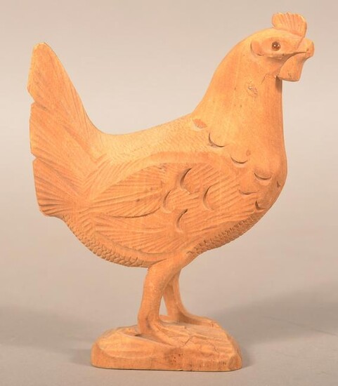 Folk Art Carved Wood Rooster Figure, 19th Cent.