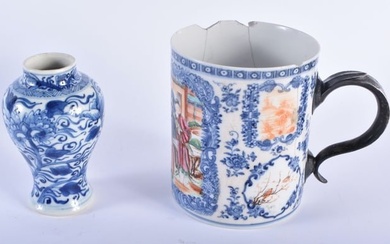 A 17TH CENTURY CHINESE BLUE AND WHITE PORCELAIN VASE Kangxi, together with a silver mounted Qianlong