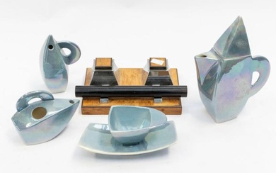 A 1930's chrome and marble inkstand along with an Art...