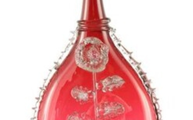 A 19TH CENTURY CRANBERRY AND CLEAR GLASS BELLOWS S