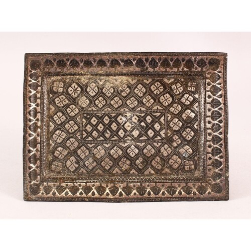A 19TH CENTURY INDIAN SILVER INLAID BRONZE TRAY, inlaid with...