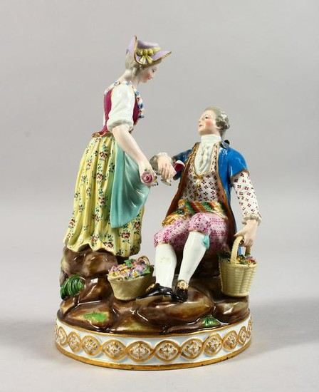 A 19TH CENTURY MEISSEN PORCELAIN GROUP OF A GALLANT AND