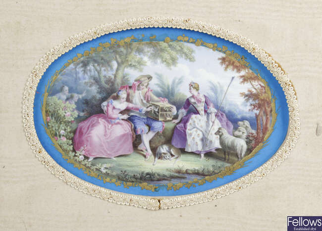 A 19th century French porcelain panel of oval form.