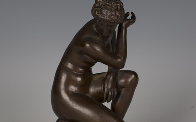 A 19th century brown patinated cast bronze model of the Hellenistic figure of The Crouching Venus, t