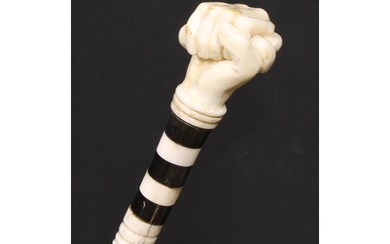 A 19th century sailor's maritime whale bone walking stick, t...