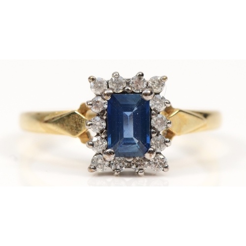 A 9ct gold synthetic sapphire and brilliant cut diamond dres...