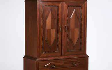 A Baroque cupboard, oak, dark stained, turned legs, upper cabinet with possibility of shelves, drawer in sarg, 1800/20th century.