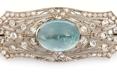 A Belle Epoque platinum aquamarine and diamond brooch