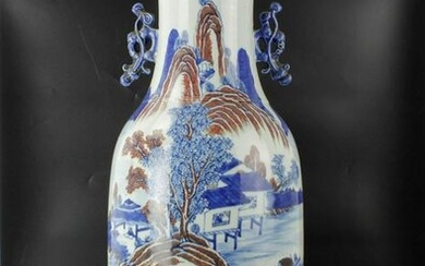 A Pair of Blue and White Porcelain Vase Red Underglaze