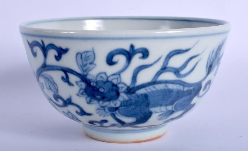 A CHINESE BLUE AND WHITE PORCELAIN BOWL painted with