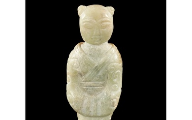 A CHINESE CARVED JADE RELIGIOUS FIGURE From the estate of Wi...