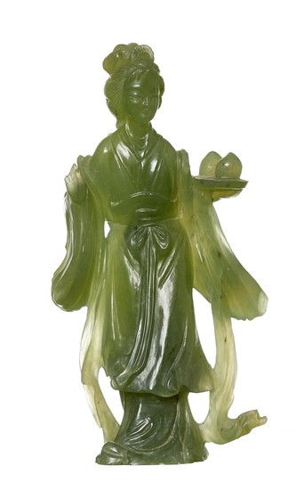 A CHINESE JADE FIGURE OF WOMAN, BOXED