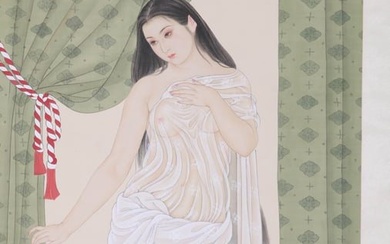 A CHINESE LADY PAINTING ON SILK, MOUNTED, HE JIAYING MARK