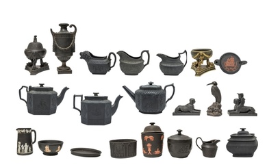 A COLLECTION OF BLACK BASALT WARE, MID 19TH CENTURY AND LATE...