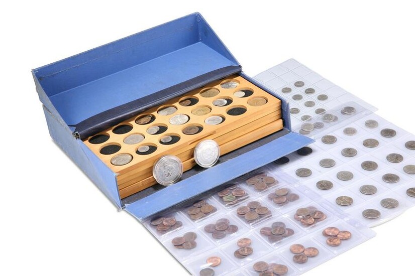 A COLLECTION OF COINS, comprising a large box