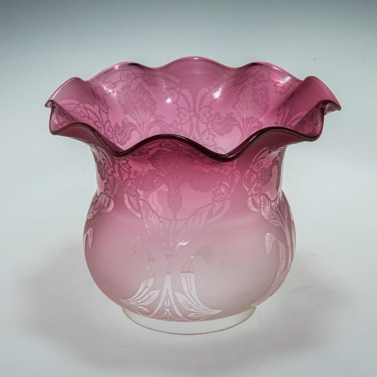 A CRANBERRY GLASS LAMPSHADE