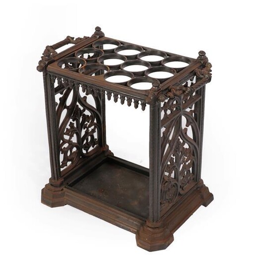 A Cast Iron Twelve-Division Stick Stand, stamped Coalbrookdale with lozenge...