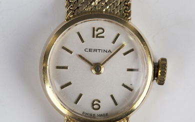 A Certina 9ct gold lady's bracelet wristwatch, the signed circular dial with Arabic numerals an