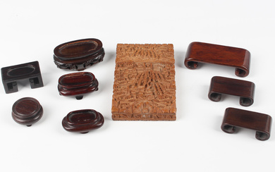 A Chinese Canton export sandalwood rectangular card case and cover, mid to late 19th century, carved