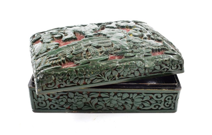 A Chinese Green and Cinnabar Tixi Lacquer Box and Cover,...
