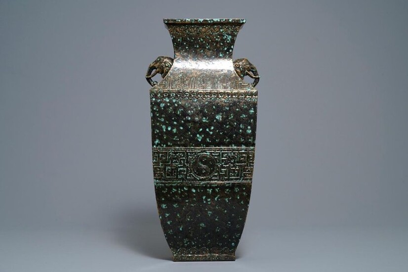 A Chinese faux bronze glazed vase, Qianlong mark, Republic