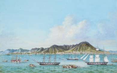 A Chinese gouache painting of the view of Hong Kong