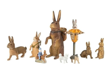 A Collection of German Papier-Mache Easter Bunnies and