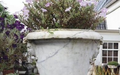 A Continental carved Carrara marble garden urn
