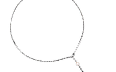 A Cultured Pearl, Diamond and White Gold Necklace, Cartier
