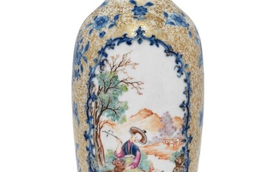 A FAMILLE ROSE, UNDERGLAZE BLUE AND GILT-DECORATED 'EUROPEAN SUBJECT' VASE, QIANLONG PERIOD (1736-1795)