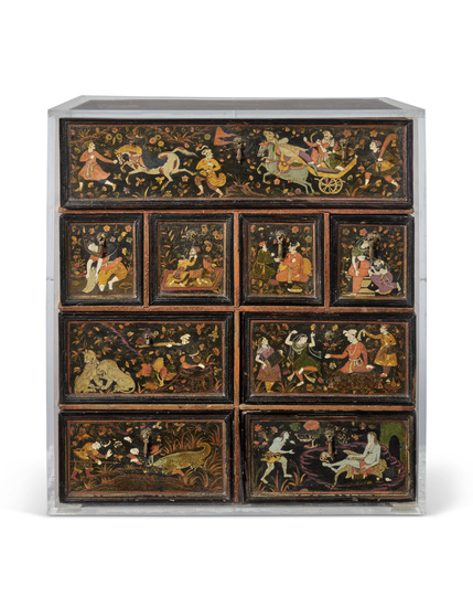 A FINELY LACQUERED MUGHAL CABINET INDIA, CIRCA 1600