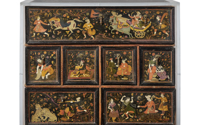 A FINELY LACQUERED MUGHAL CABINET INDIA, CIRCA 1600